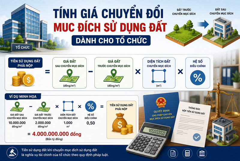 Tính giá chuyển đổi mục đích sử dụng đất dành cho tổ chức