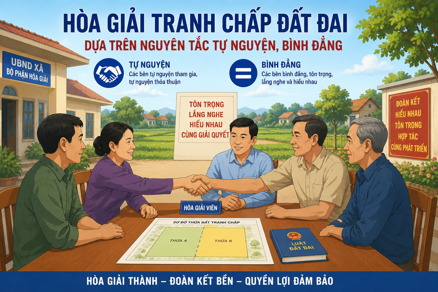 Hòa giải tranh chấp đất đai dựa trên nguyên tắc tự nguyện, bình đẳng
