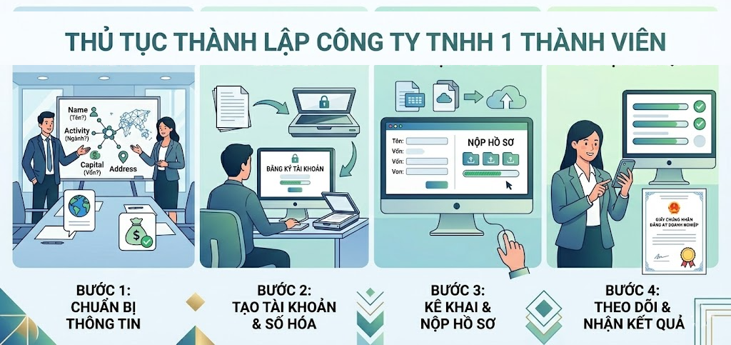 Quy trình đăng ký Công ty TNHH 1 thành viên online đơn giản