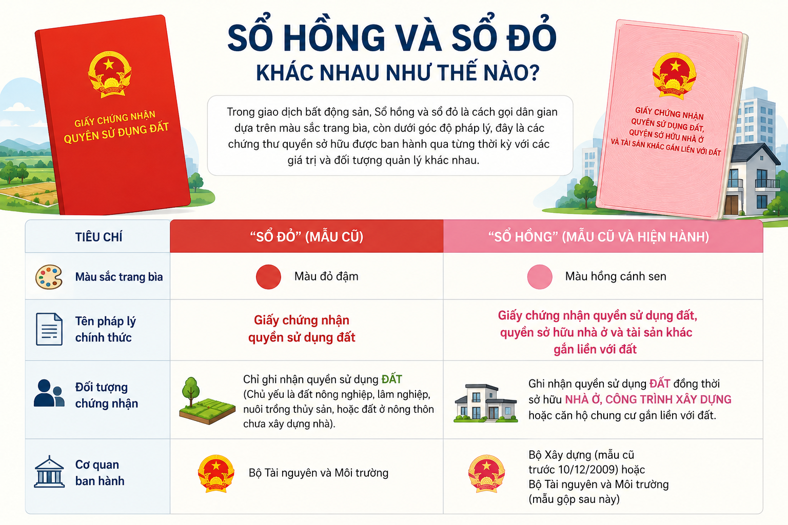 Phân biệt Sổ hồng và Sổ đỏ